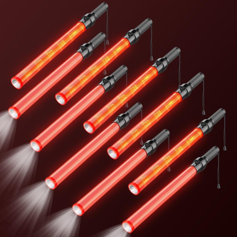 RoadHero 10 Pack Traffic Wand, 21 Inch Led Traffic Control Baton, Night Safety Light Wands with 3 Flashing Modes, Air Marshaling Signal Wand Plus White LED on Tip for Airport, Parking, Car Directing - Image 1